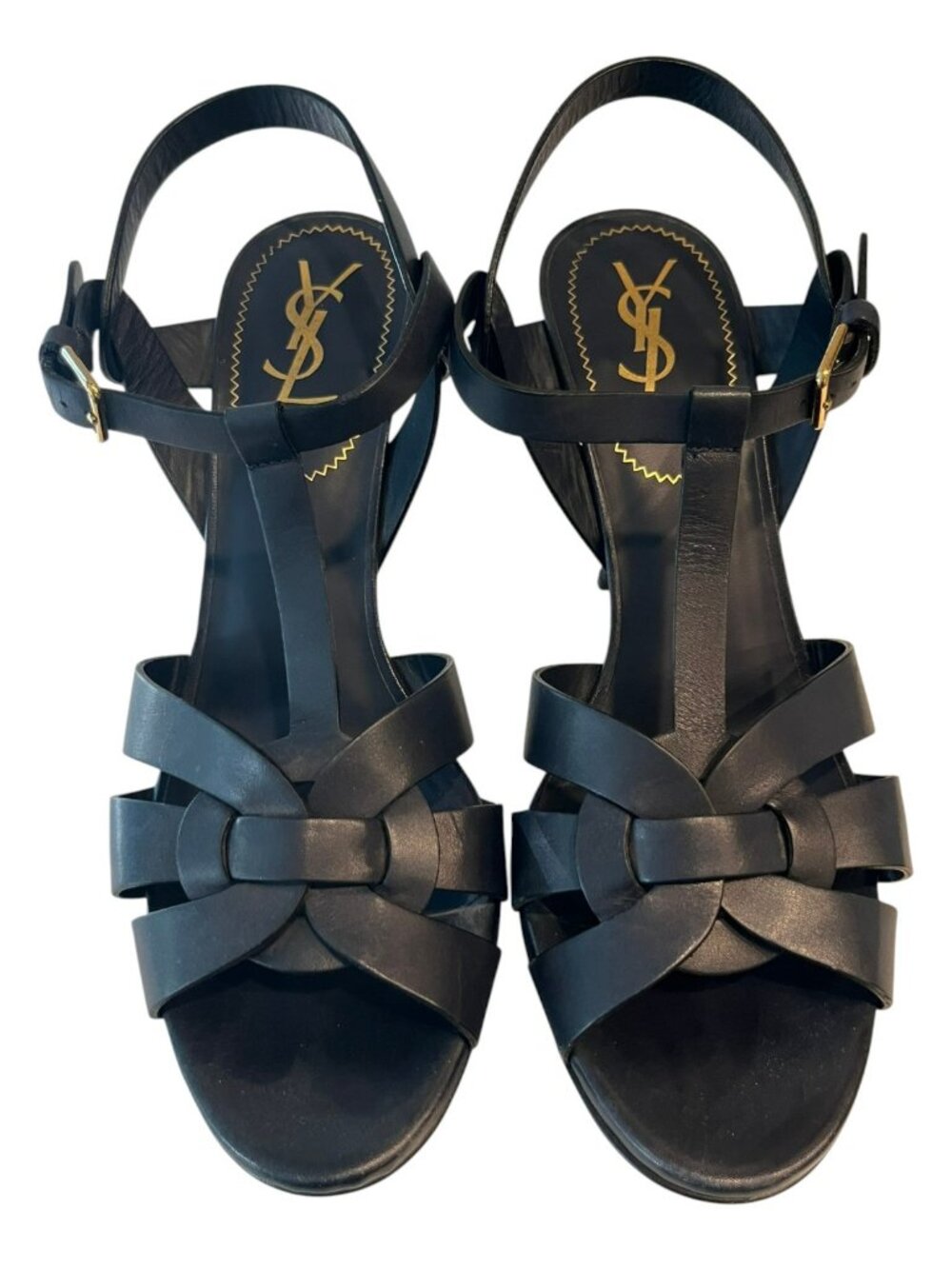 Saint Laurent Tribute 105 Navy Leather Platform Sandals Heels